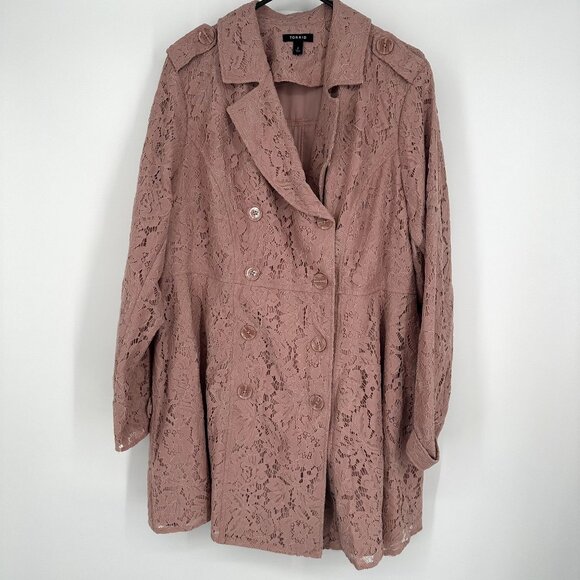 Torrid‎ Pink Lace Trench Coat Size 2XL - Picture 1 of 5